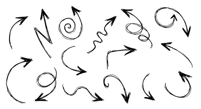 Hand Drawn Black Scribble Arrow Set Isolated on Transparent Background PNG PNGs Design Elements