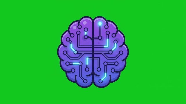 AI brain icon pulsing animation with green screen background