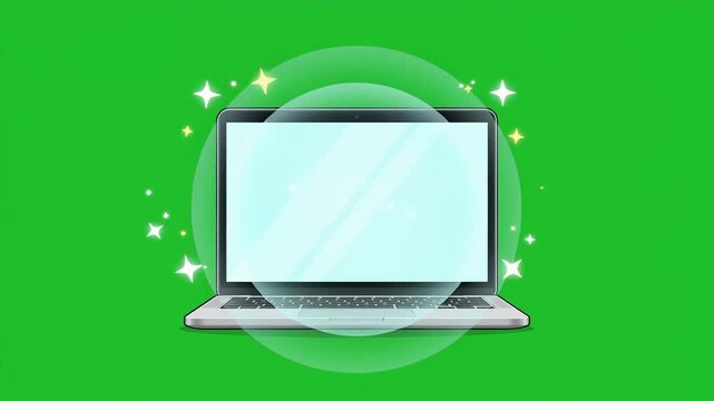 Laptop opening and closing animation with green screen background