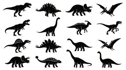 Collection of Dinosaur Silhouettes Isolated on White © liok