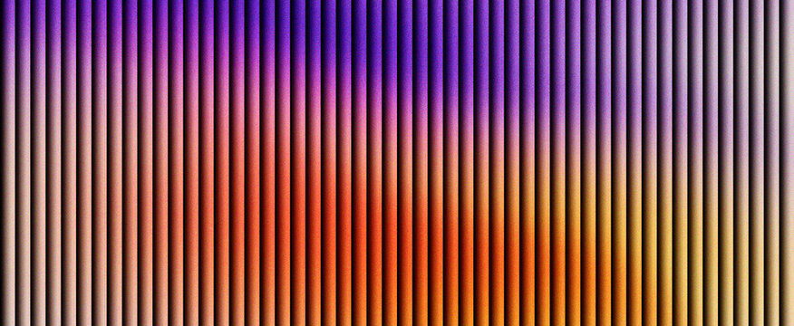 Abstract vertical lines with vibrant purple and orange gradient, modern geometric stripe pattern background. Textured ribbed surface with colorful light effects for creative design projects.