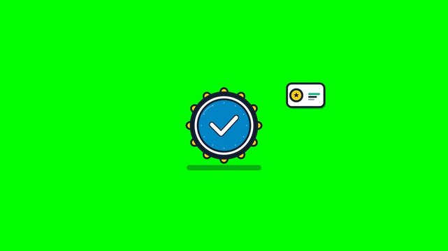 Premium 4K flat vector commercial animation of a certified verified checkmark badge with precision scalloped rosette rim, dynamic checkmark drawing wi.