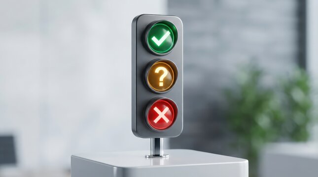 Modified traffic signal with checkmark question mark