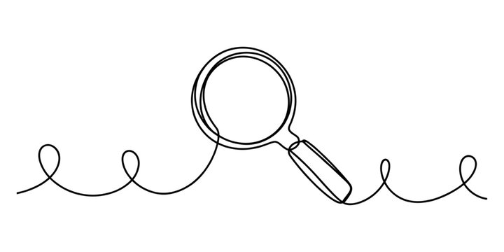 Continuous single line drawing of a magnifying glass tool Vector, illustration