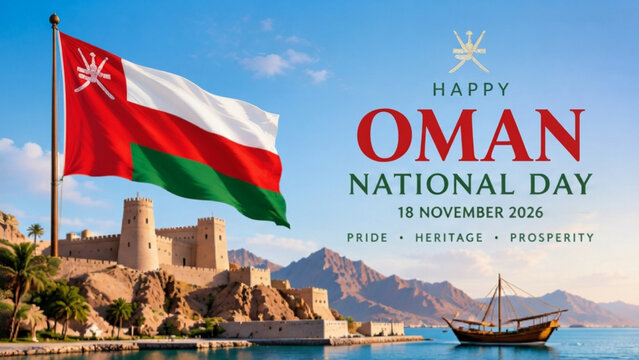 Oman National Day Celebration with Flag and Traditional Fort