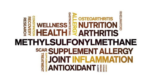 MSM Methylsulfonylmethane animated word cloud-text design animation tag kinetic typography seamless loop.