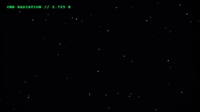 Retro computer screen displaying cosmic microwave radiation and stars