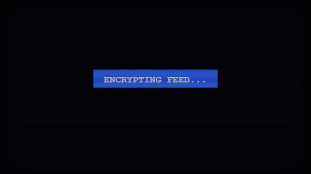 Retro crt monitor showing encrypting feed text with scanlines