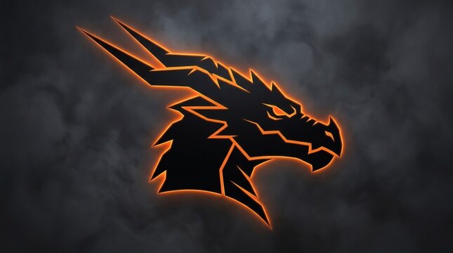 Fiery neon dragon head logo with glowing orange light effects on dark smoke background for gaming profile or fantasy team emblem.