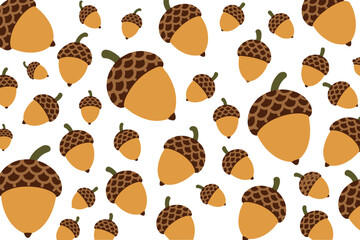 Scattered Autumn Acorns Flat Vector Illustration on White Background © MstShefali