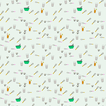 Kitchen Utensils and Drinks Seamless Pattern