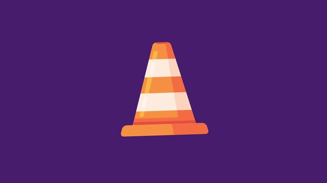 Vibrant orange and white striped traffic cone on a purple background, signaling caution or construction.