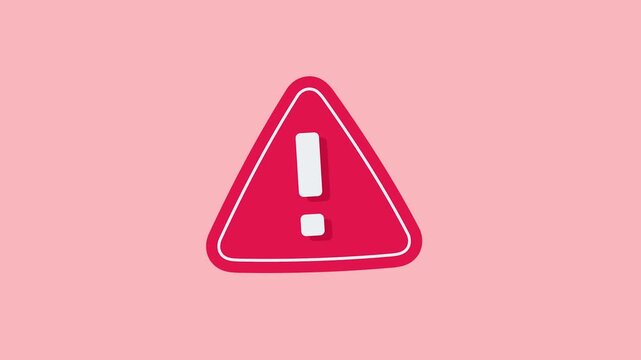 Abstract red warning triangle with white exclamation mark icon on pastel pink background, indicating alert.