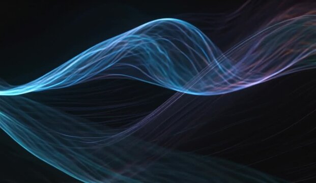 abstract motion background featuring elegant flowing sine waves rendered as smooth luminous curves across a deep contemporary space