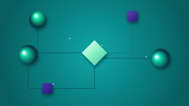 Abstract flow chart diagram with floating spheres and square nodes squares geometric connecting network data squares geometric connecting network data