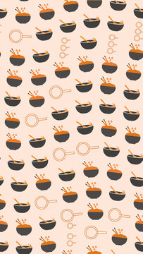 Seamless pattern of food bowls and cooking utensils