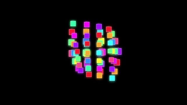 Abstract colorful cubes forming and rotating in fluid motion against a dark background for technology concept