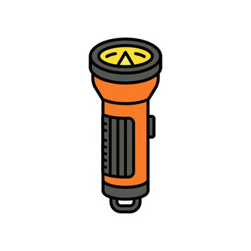 Orange hand-held flashlight for camping and emergency use.
