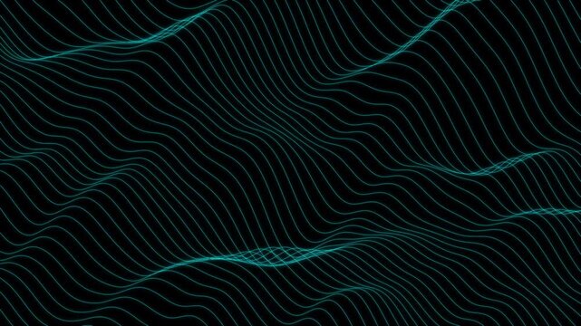 Seamless looping abstract cyan wireframe wave on dark background for digital terrain and technology network visualization