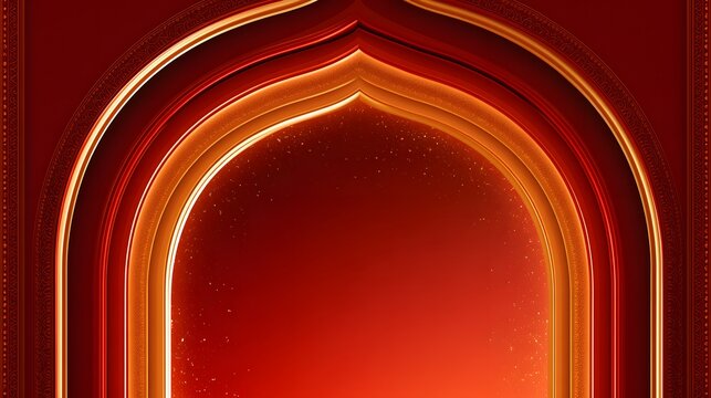 Elegant islamic archway with glowing golden edges and soft warm light, perfect for cultural backgrounds