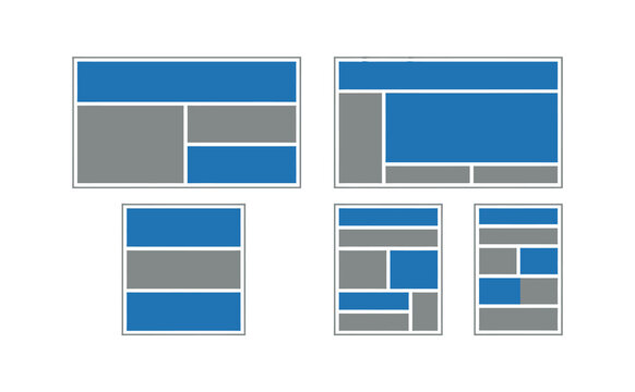 Layout templates set featuring blue and gray geometric web design units