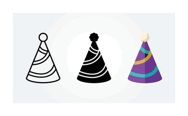 Party hat set in outline silhouette and purple striped vector designs © Adobe