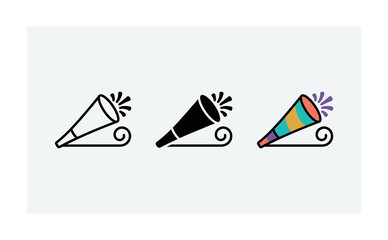 Party blower flat icon set with colorful festive trumpet vector art © Adobe
