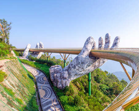 da nang ,VIETNAM- May 03:The most beautiful Viewpoint golden Bridge in da nang,vietnam,hill station and resort located in the Mountains west of the city of Da Nang, in central Vietnam.

