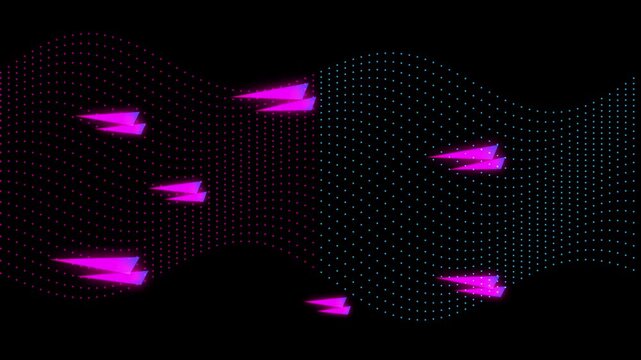 Abstract glowing particles moving in dark waves with cinematic motion