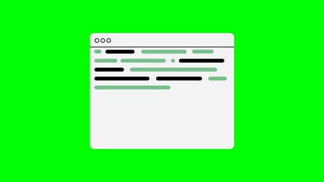 Animated browser window with coding lines on green screen