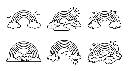 Fototapeta premium Rainbow Line Art Icon Set Weather Sky Clouds and Nature Vectors 