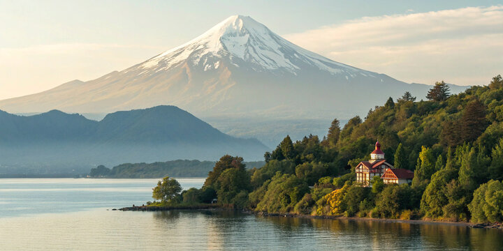 Puerto Varas Chile with Lake Llanquihue and snowy Osorno Volcano