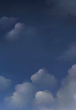 Aesthetic angelic oil paint blue night sky with clouds illustration background