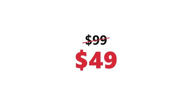 Animated Price Reduction Graphic Showing Ninety-Nine Dollars Crossed Out to Forty-Nine Dollars