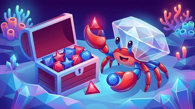 Pastel Under the Sea Kids Wallpaper Cartoon Crab with Gemstones in Underwater Treasure Scene Cute Coral Reef Marine Life Background  Dreamy Underwater Ocean Animal Illustration 