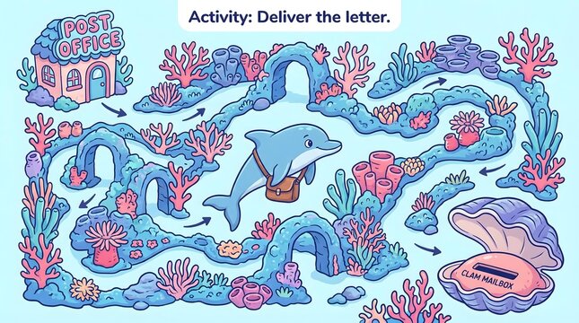 Pastel Under the Sea Kids Wallpaper Underwater Maze Adventure with Dolphin Mail Carrier Cute Coral Reef Marine Life Background  Dreamy Underwater Ocean Animal Illustration 