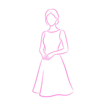 Minimalist line art drawing of a woman wearing a simple dress standing in a graceful pose Vector