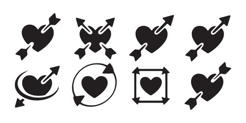 Obraz premium Collection of black hearts with arrows and circles for graphic design.