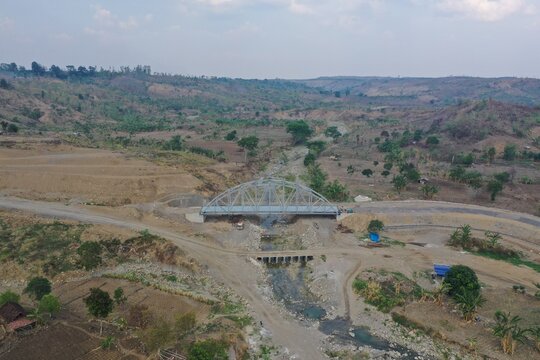 Aerial View Of Carunggo Steel Arch Bridge From Central Java, Indonesia