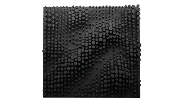 Minimalist black abstract pin art texture, monochrome 3D geometric wave pattern backdrop, modern parametric surface design for background