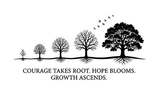 Black and White Tree Growth Inspirational Quote Vector Postertrees, tree, growth, nature, forest, silhouette, black, white, inspirational, quote, courage, hope, change, progress, journey, strength, fr