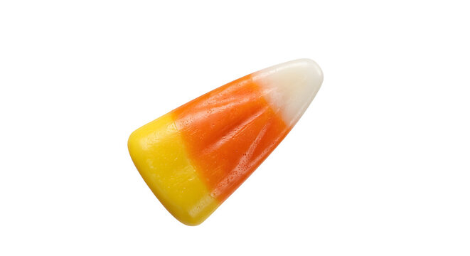 Yellow orange and white candy corn for Halloween holiday isolated on transparent background.