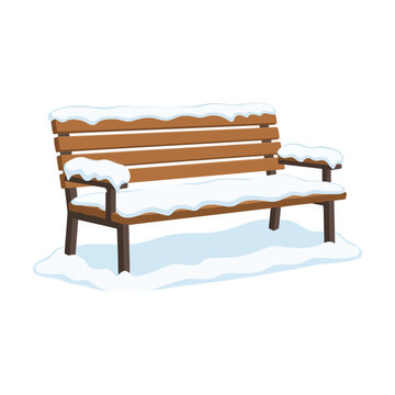 Wooden park bench covered in fresh white snow during winter Vector