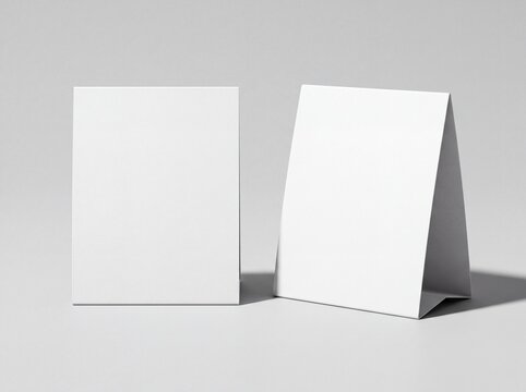 Blank white table tent card mockups on gray background