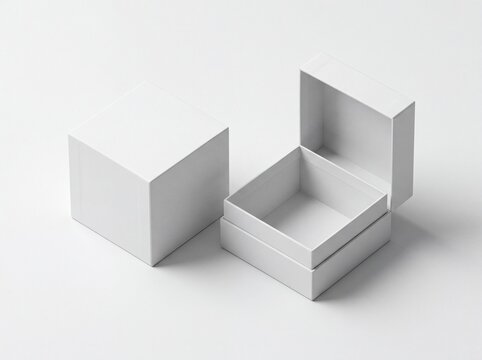 White square cardboard box mockup open and closed