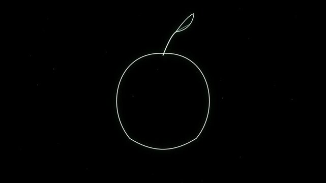 Minimalist white line art apple animation on a solid black background
