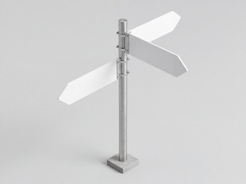 Blank white directional signpost mockup on gray background