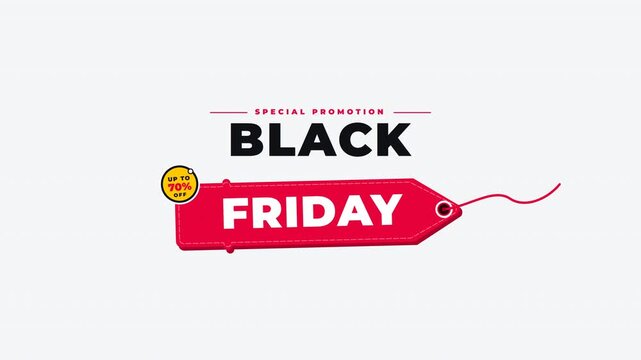 Premium 4K motion graphics of a Black Friday shopping sale tag and retail discount marketing label with dynamic swing, metallic eyelet, and kinetic ty.