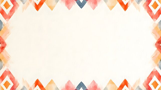 Watercolor geometric border with ethnic aztec pattern isolated on white background