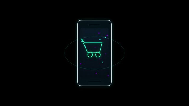 Minimalist mobile commerce line art animation on black background